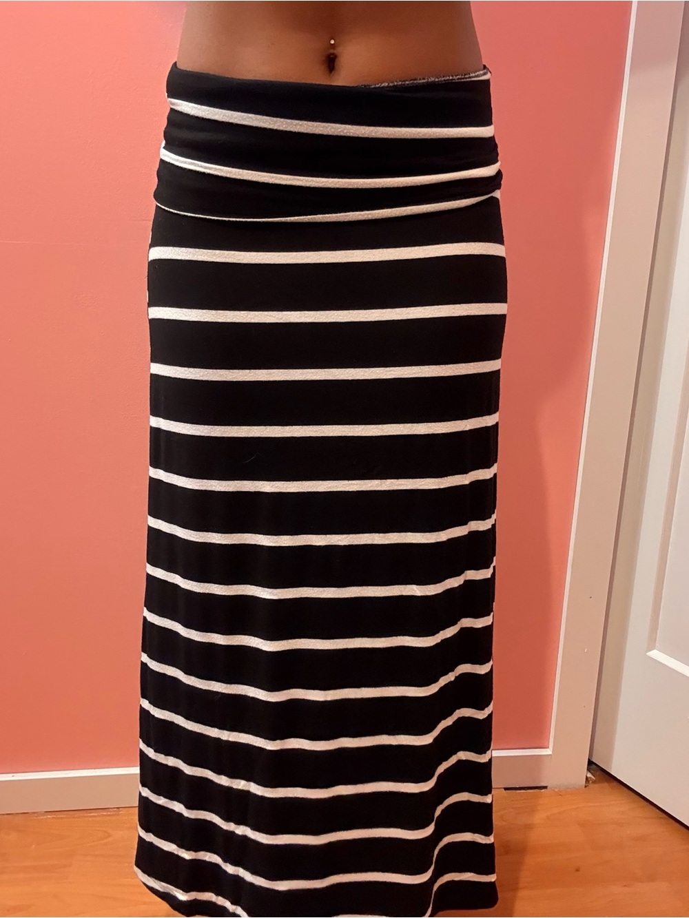 y2k Striped fold over Maxi Skirt